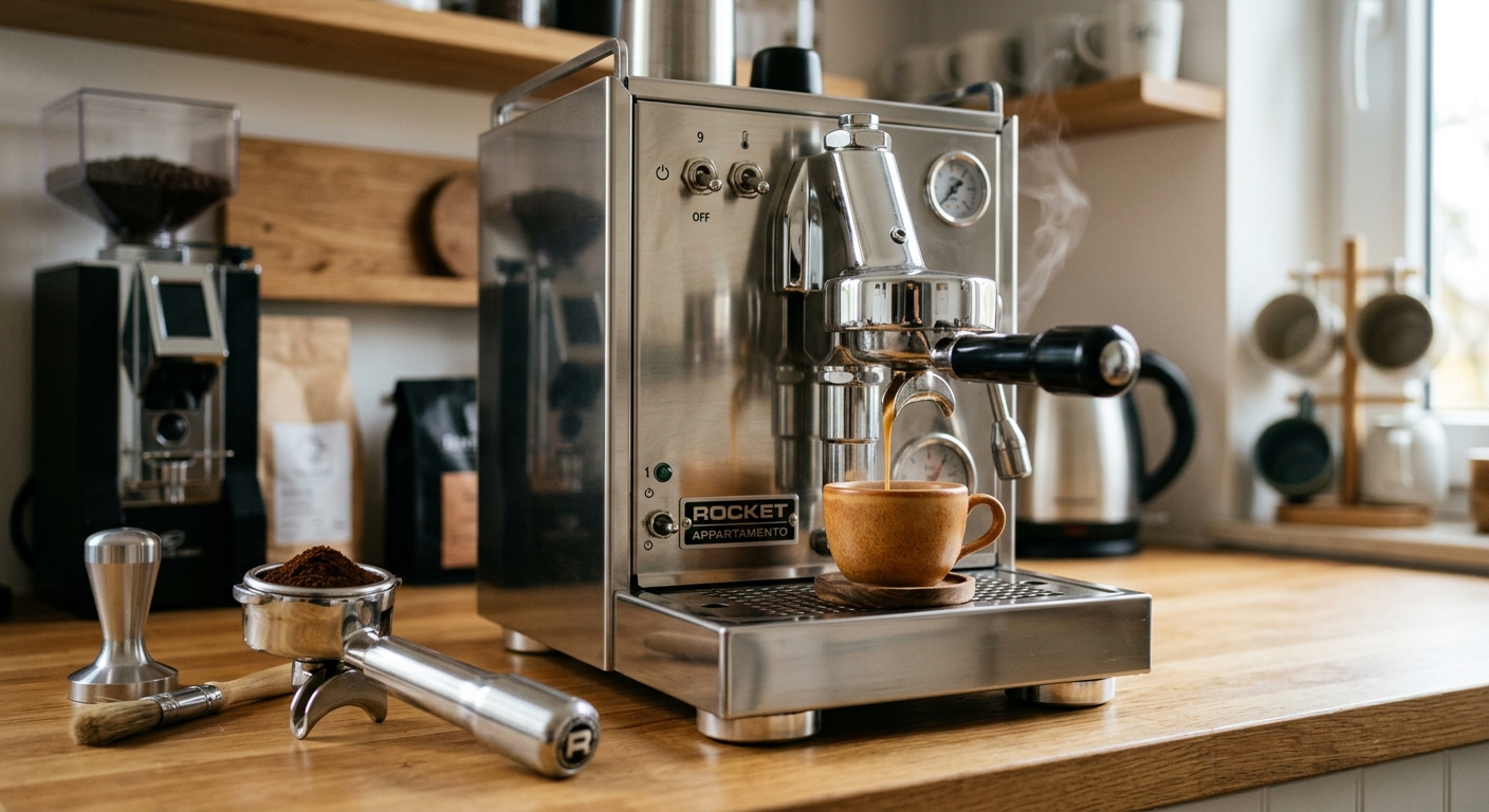 Máquina de espresso inox prepara café perfeito com crema dourada, destacando-se entre as máquinas de espresso de luxo.